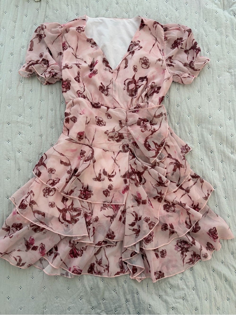 Pink Floral Print Frilly Ruffle Mini Dress - Picture 1 of 4